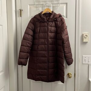 Reitmans - Burgandy Long Puffer Coat - Size XL
